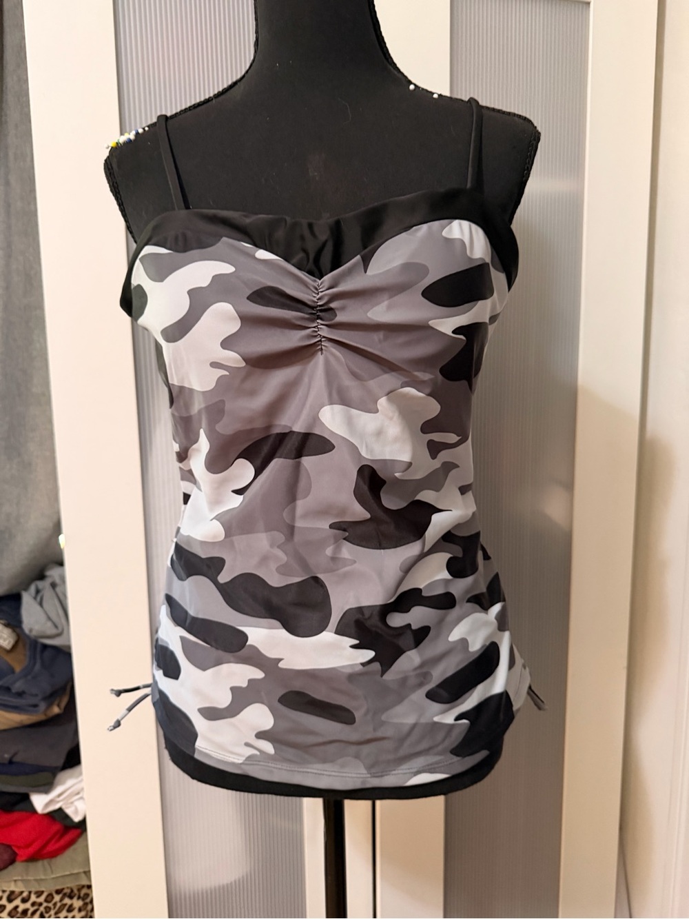 Women’s Gray Camo Tankini Top - Sculpting Swimwear- top only